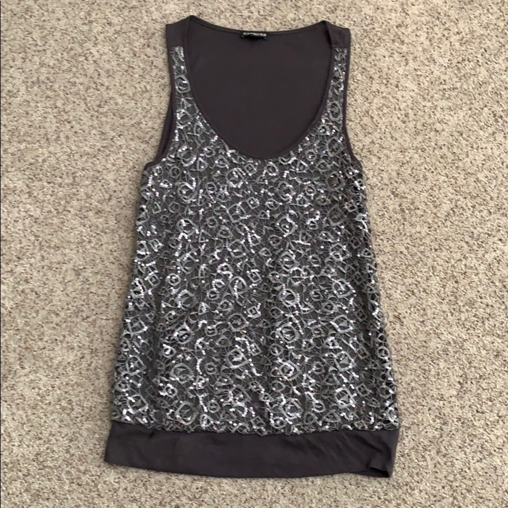 EUC Express Grey Sequins Top Size Small
